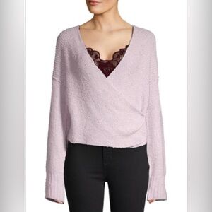 Free People Lavender Crop Sensual Wrap Long Sleeve Sweater